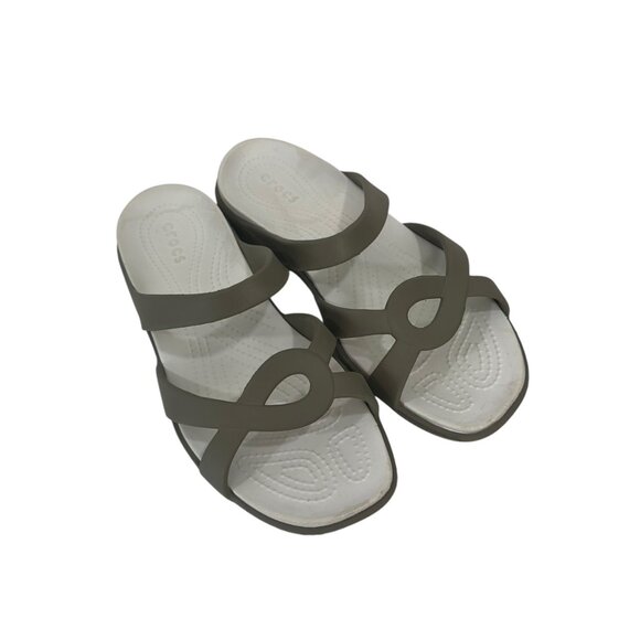 Crocs Womens Slip On Tan Brown Strappy Sandals SZ 11Comfort Outdoor - Picture 3 of 11